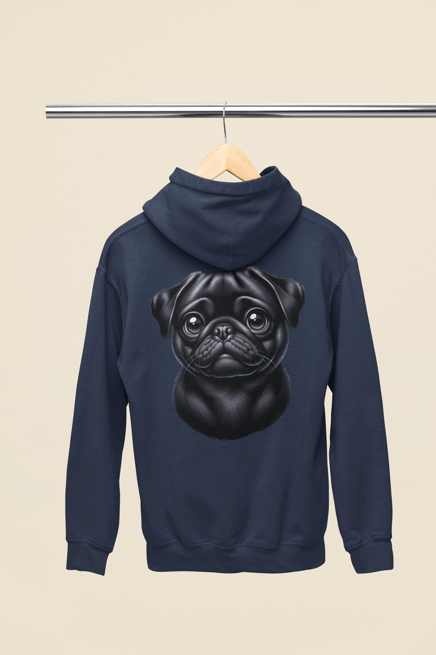 Pug Black Cartoon Back Print Hoodie