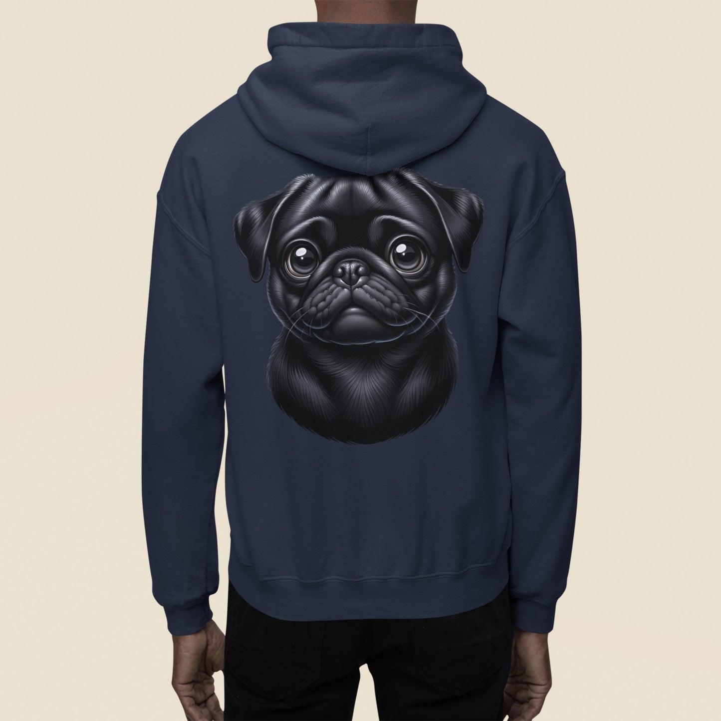 Pug Black Cartoon Back Print Hoodie