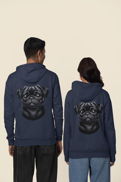 Pug Black Cartoon Back Print Hoodie