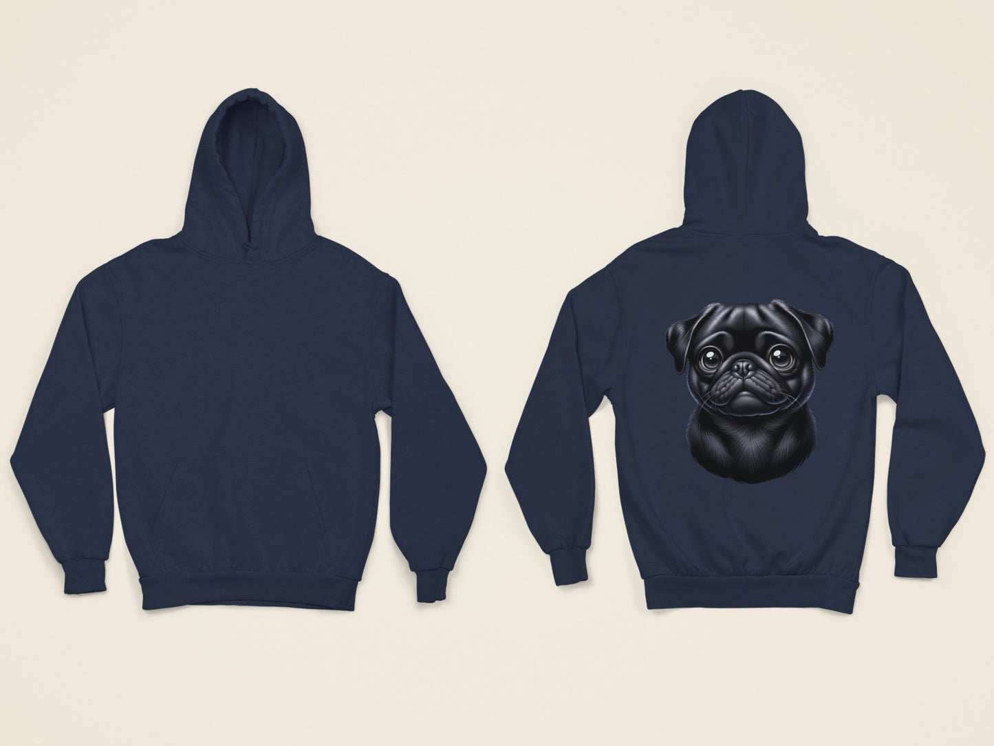 Pug Black Cartoon Back Print Hoodie