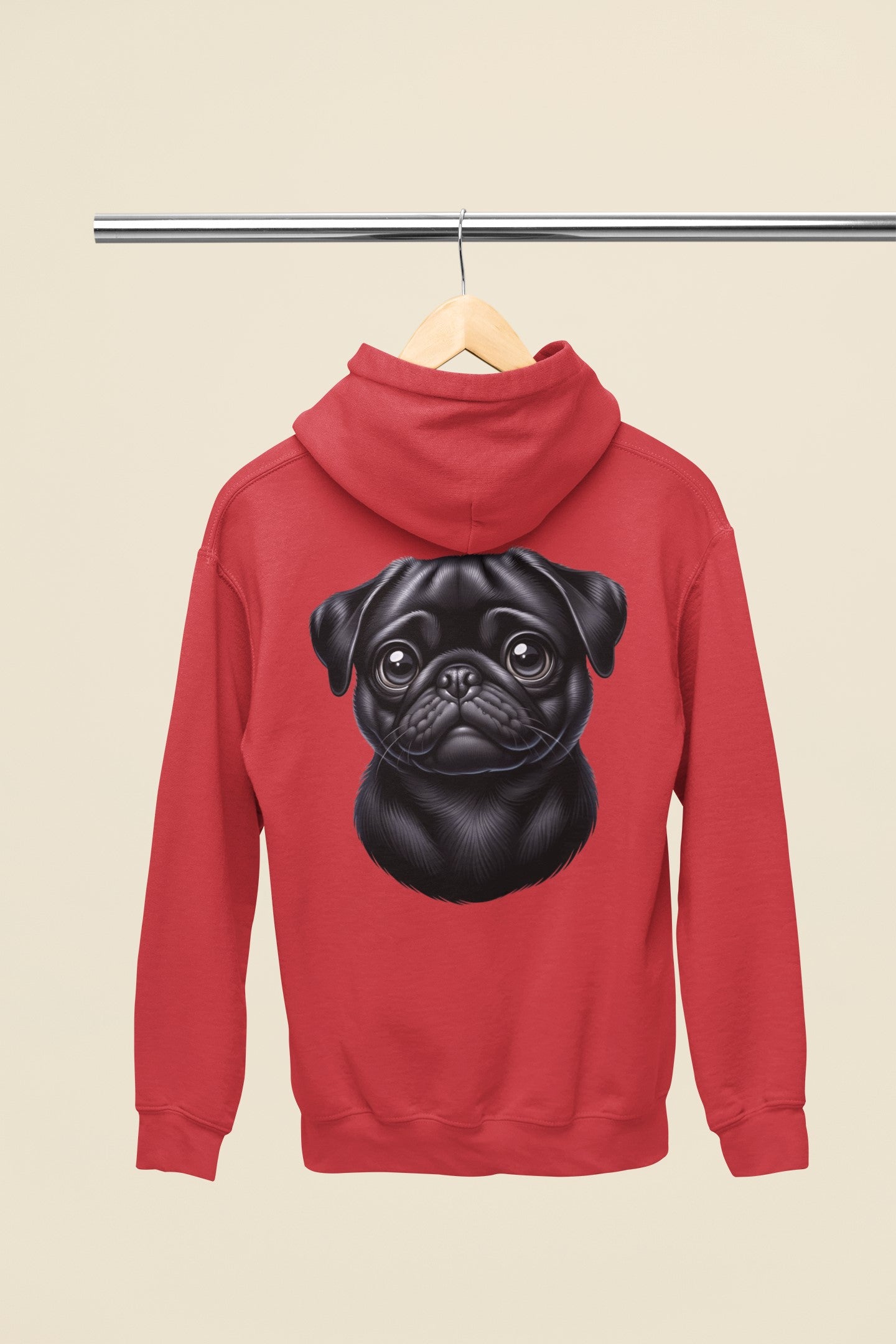 Pug Black Cartoon Back Print Hoodie