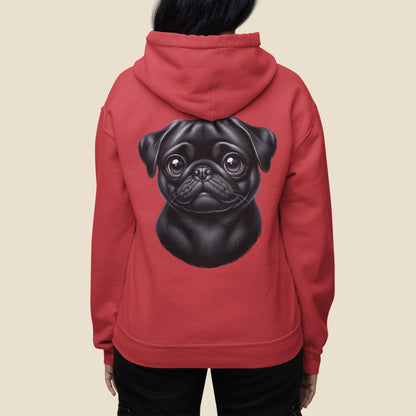 Pug Black Cartoon Back Print Hoodie