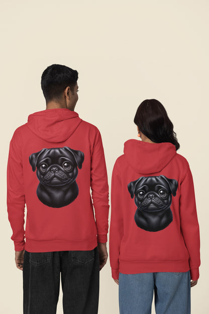 Pug Black Cartoon Back Print Hoodie