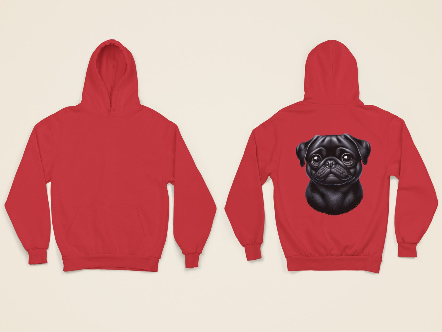 Pug Black Cartoon Back Print Hoodie