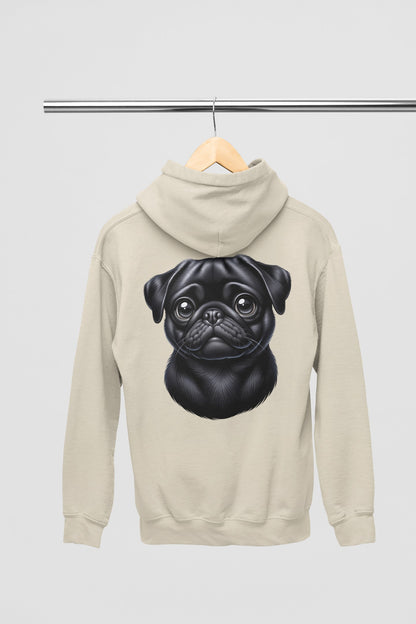 Pug Black Cartoon Back Print Hoodie