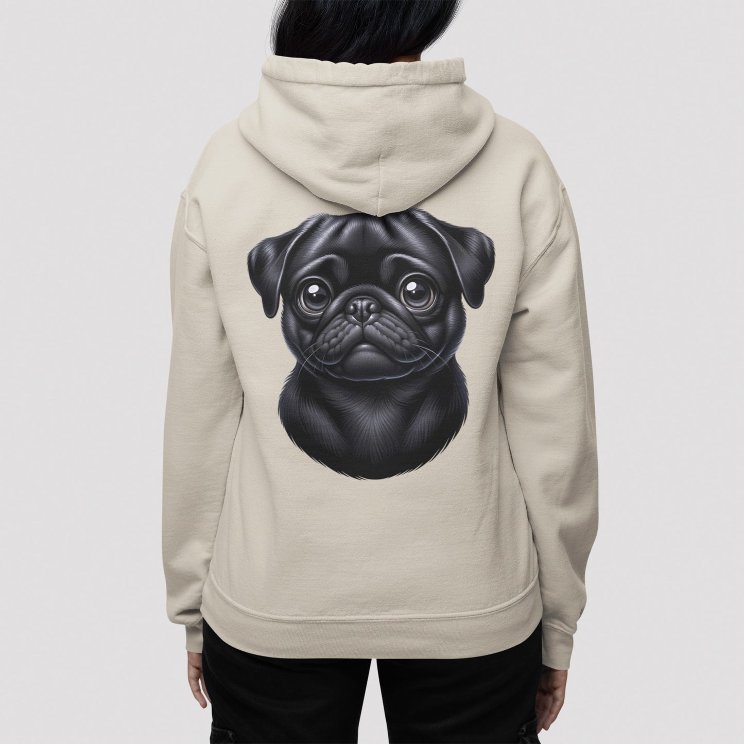 Pug Black Cartoon Back Print Hoodie