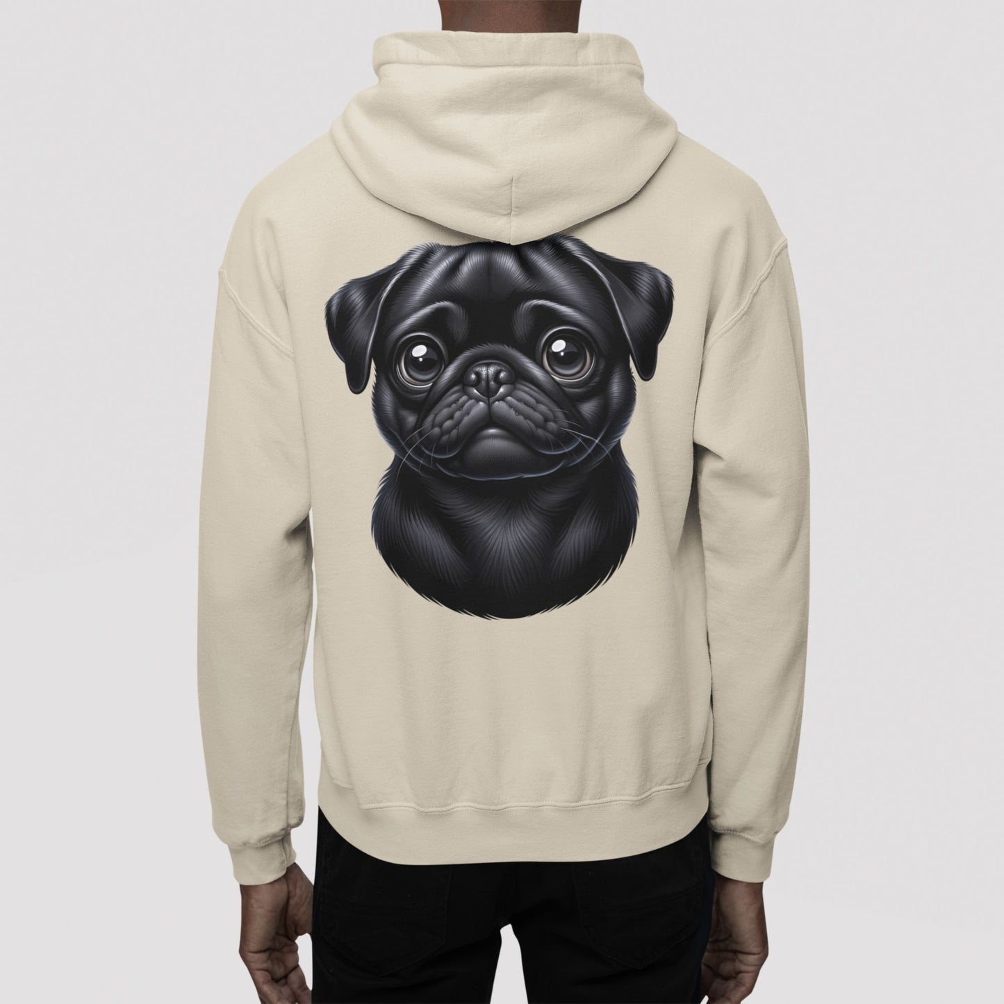 Pug Black Cartoon Back Print Hoodie