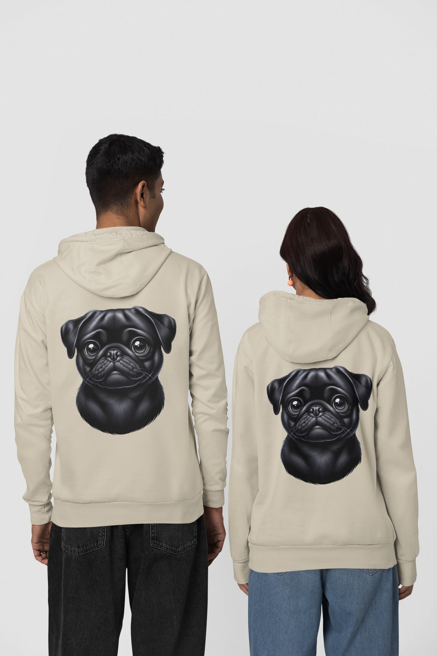 Pug Black Cartoon Back Print Hoodie