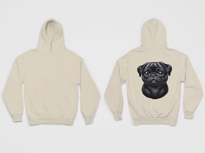 Pug Black Cartoon Back Print Hoodie