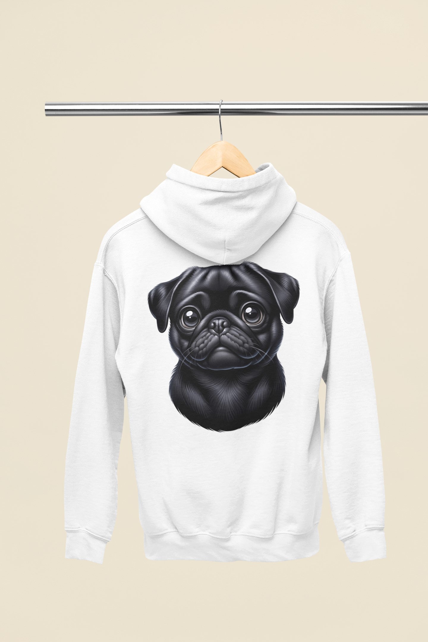 Pug Black Cartoon Back Print Hoodie