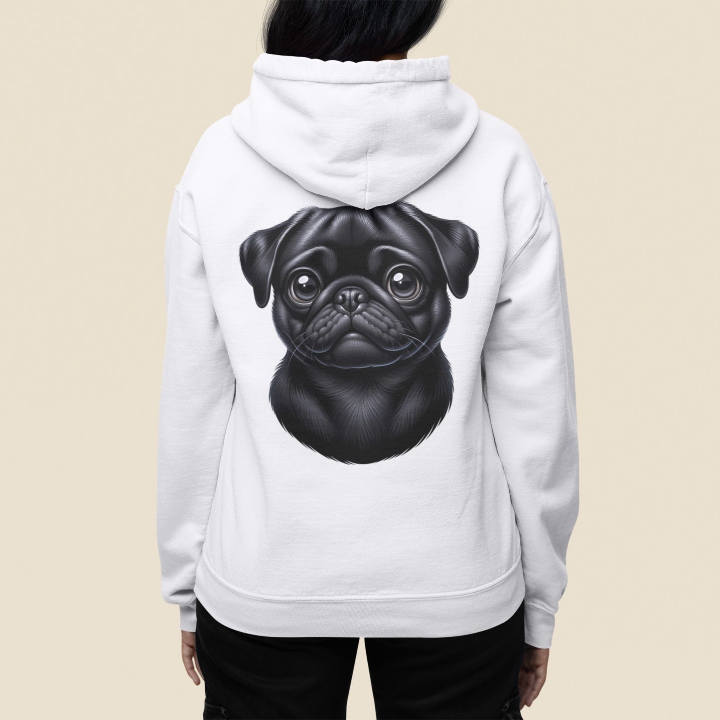 Pug Black Cartoon Back Print Hoodie