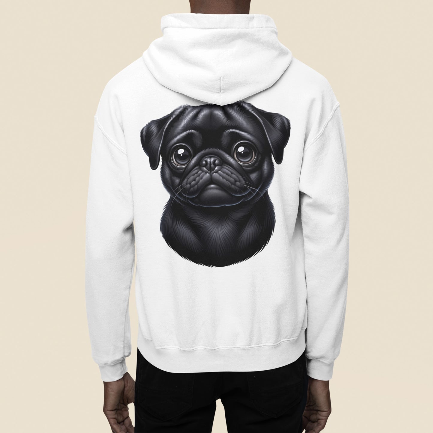 Pug Black Cartoon Back Print Hoodie