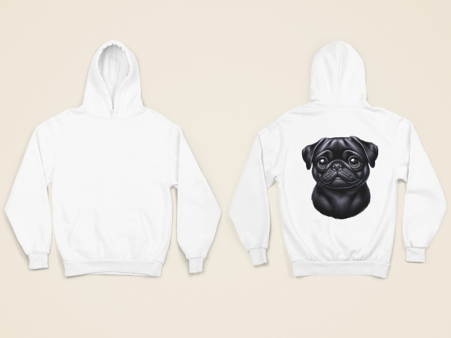 Pug Black Cartoon Back Print Hoodie