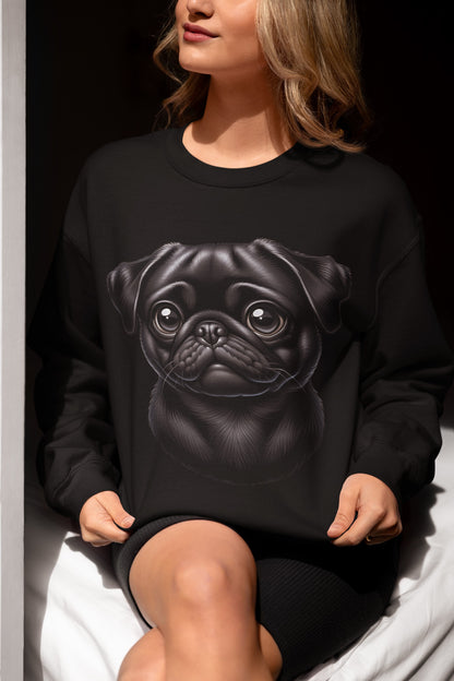 Pug Black Cartoon Design Crewneck Sweatshirt