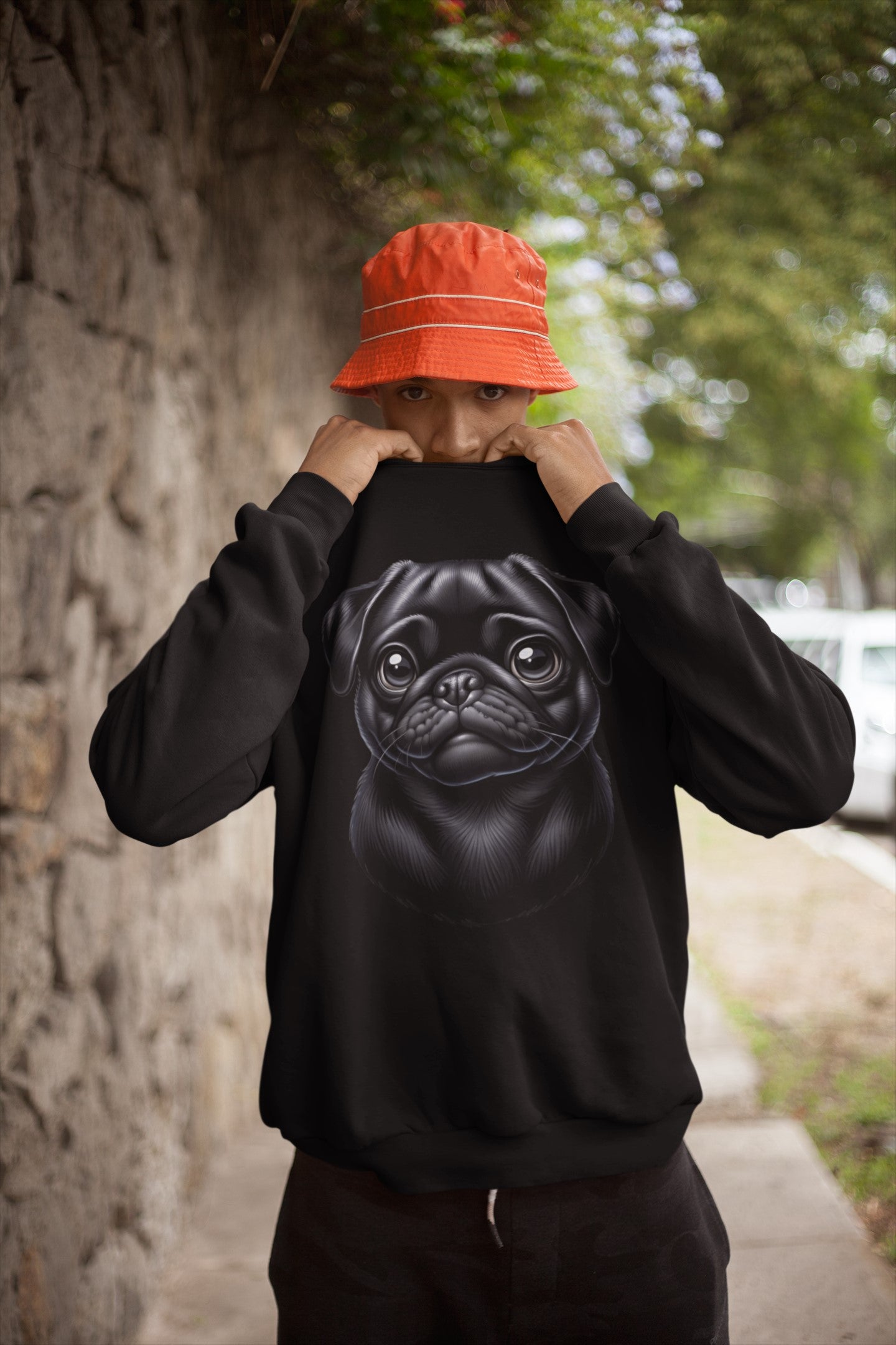 Pug Black Cartoon Design Crewneck Sweatshirt