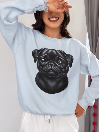 Pug Black Cartoon Design Crewneck Sweatshirt