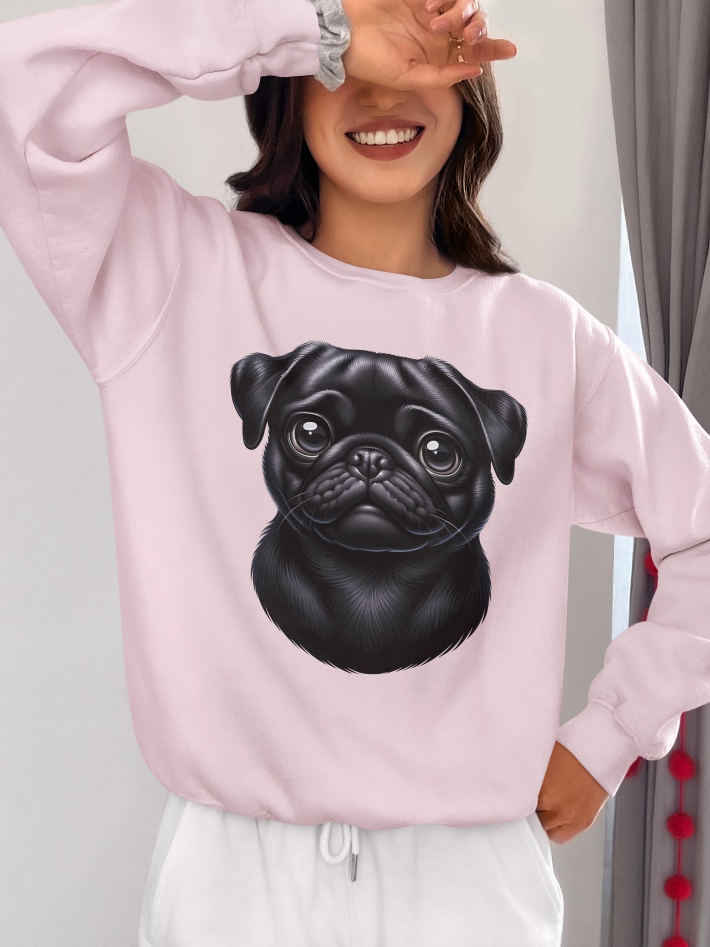 Pug Black Cartoon Design Crewneck Sweatshirt