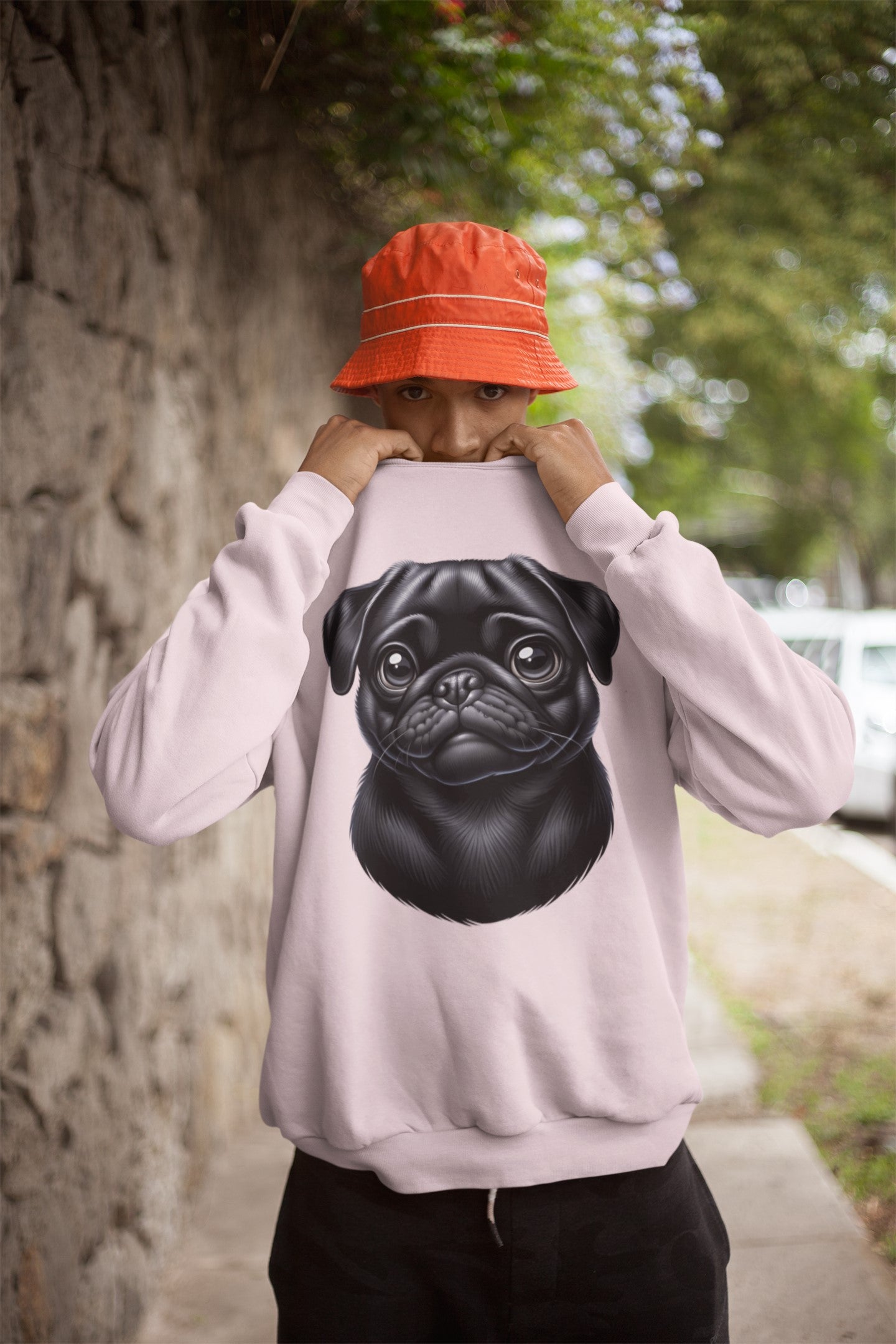 Pug Black Cartoon Design Crewneck Sweatshirt