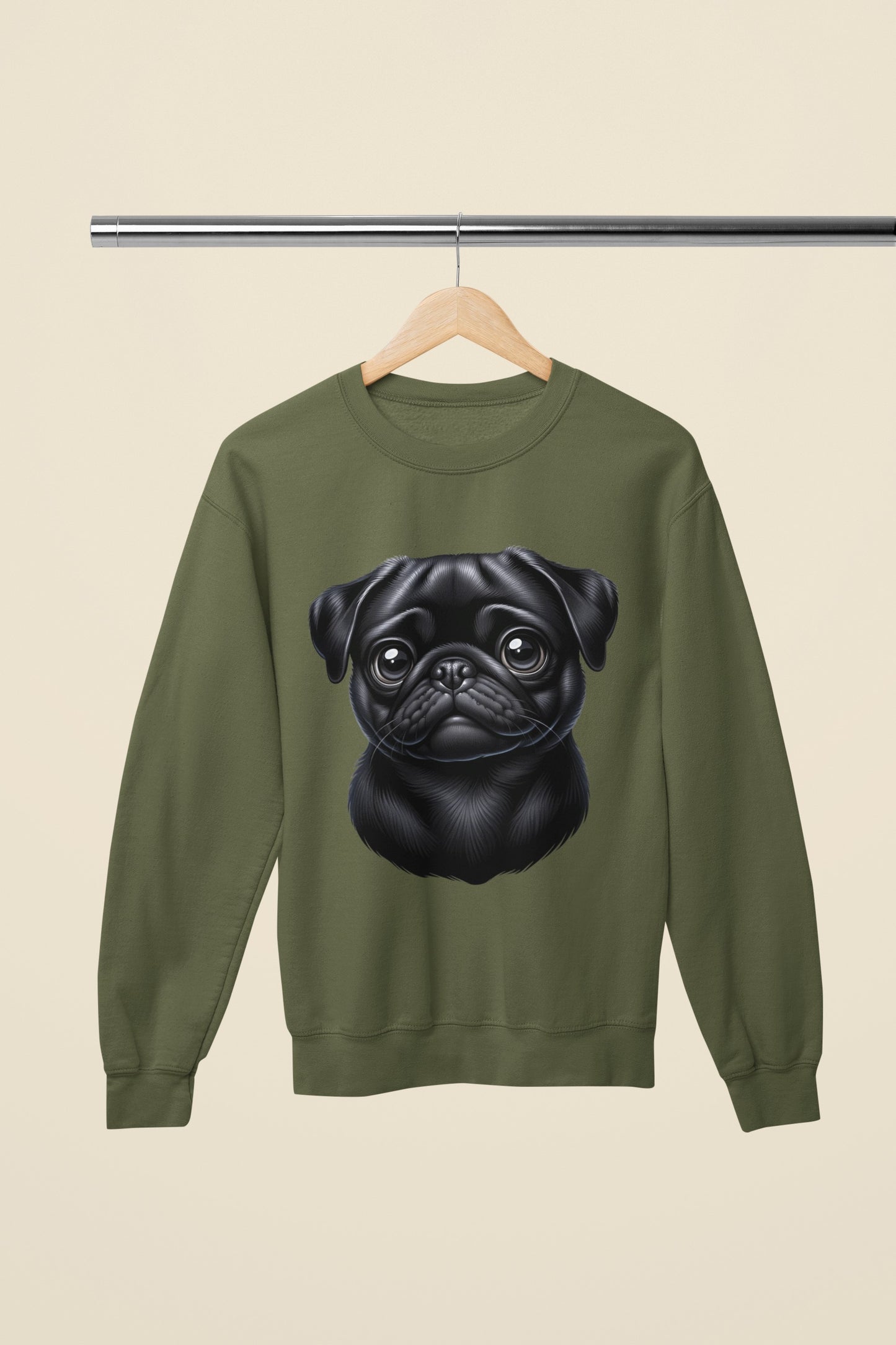 Pug Black Cartoon Design Crewneck Sweatshirt