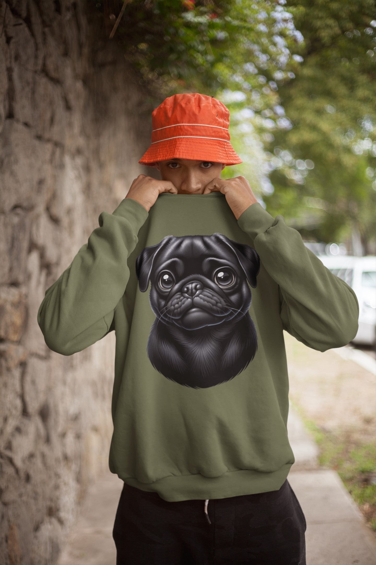 Pug Black Cartoon Design Crewneck Sweatshirt