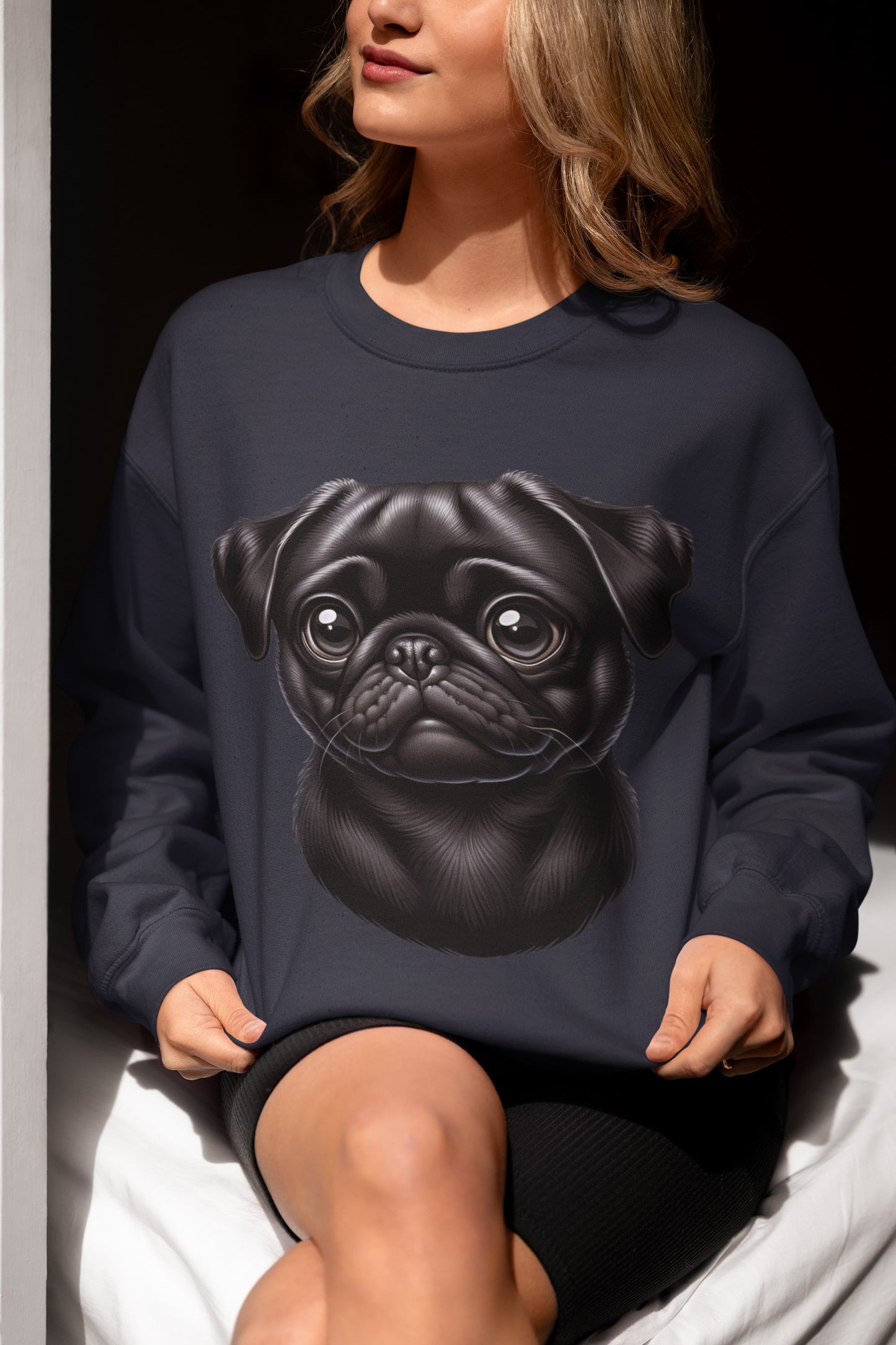 Pug Black Cartoon Design Crewneck Sweatshirt