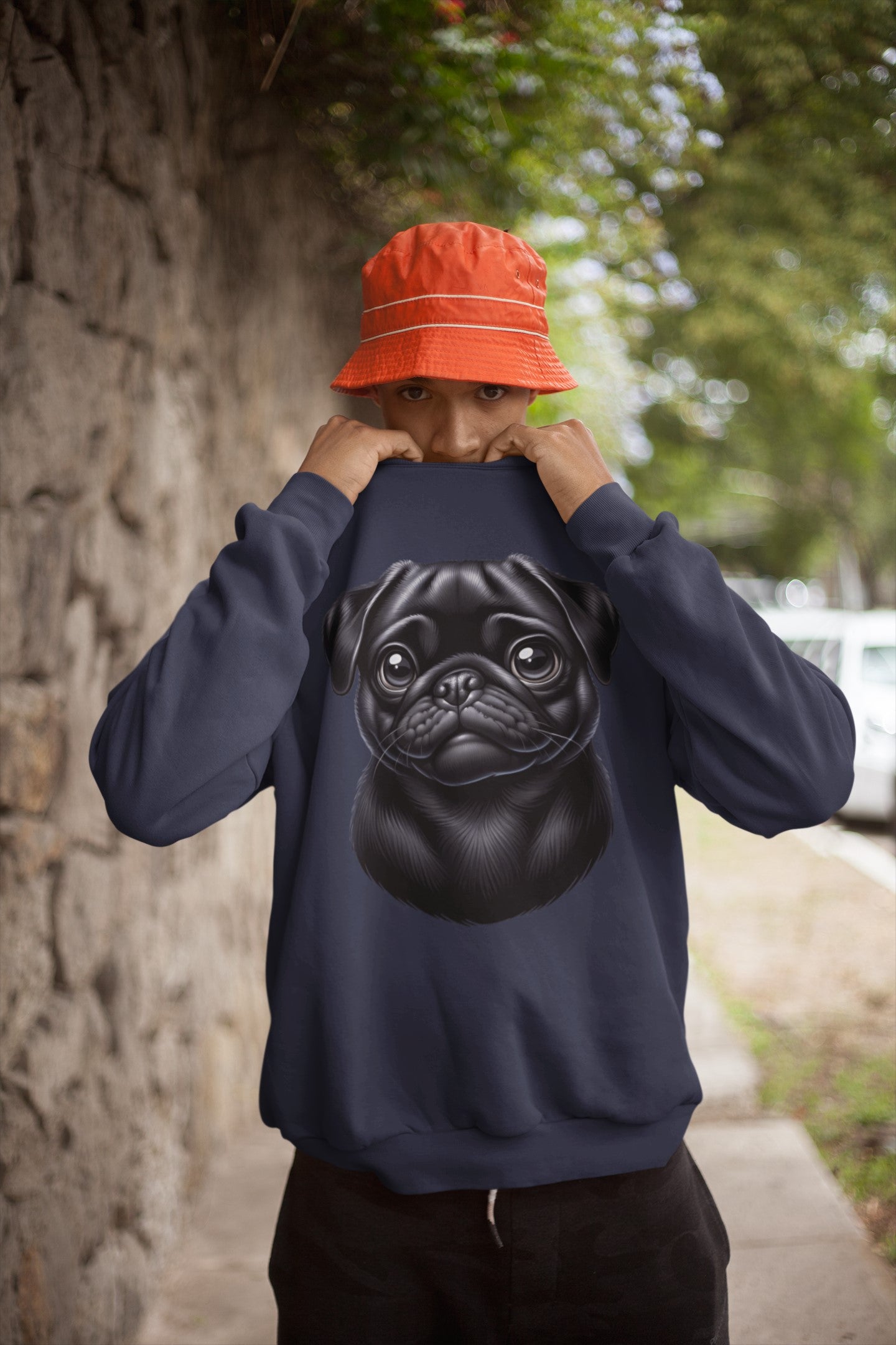 Pug Black Cartoon Design Crewneck Sweatshirt