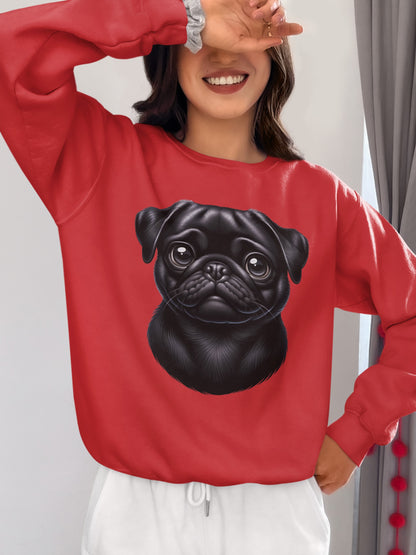 Pug Black Cartoon Design Crewneck Sweatshirt