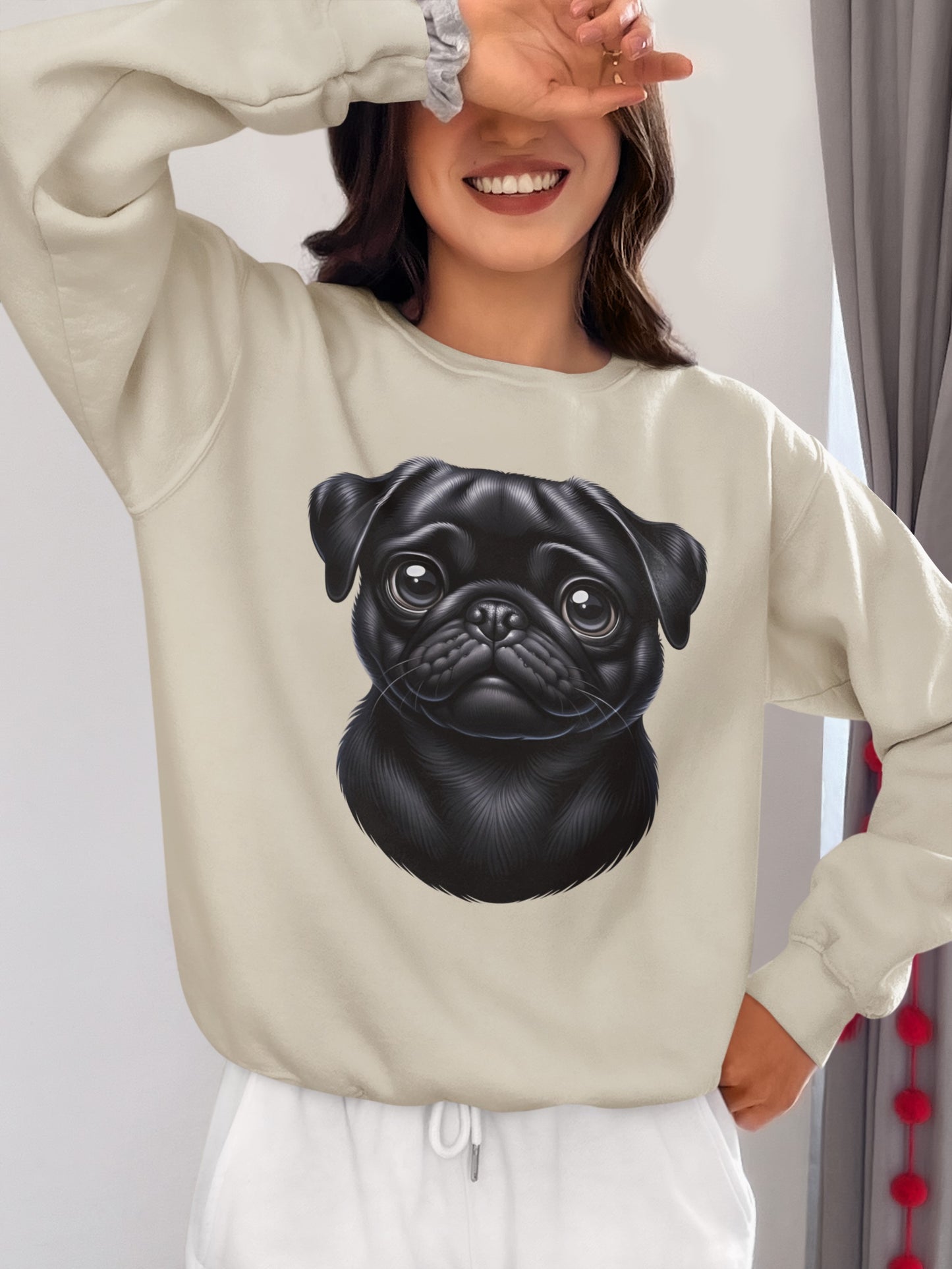 Pug Black Cartoon Design Crewneck Sweatshirt