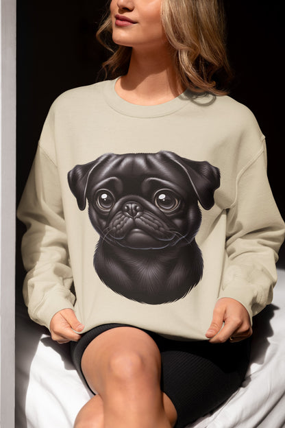 Pug Black Cartoon Design Crewneck Sweatshirt