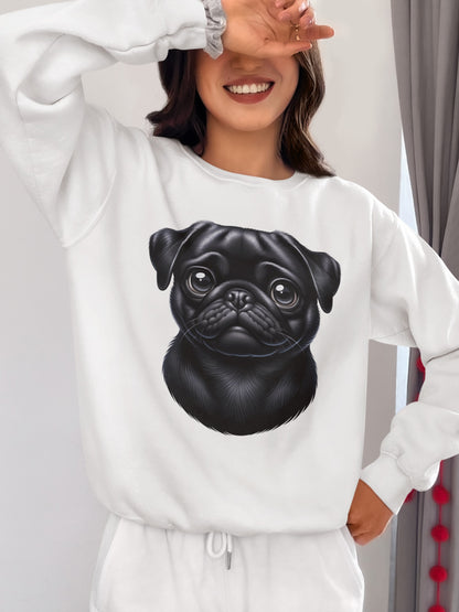 Pug Black Cartoon Design Crewneck Sweatshirt