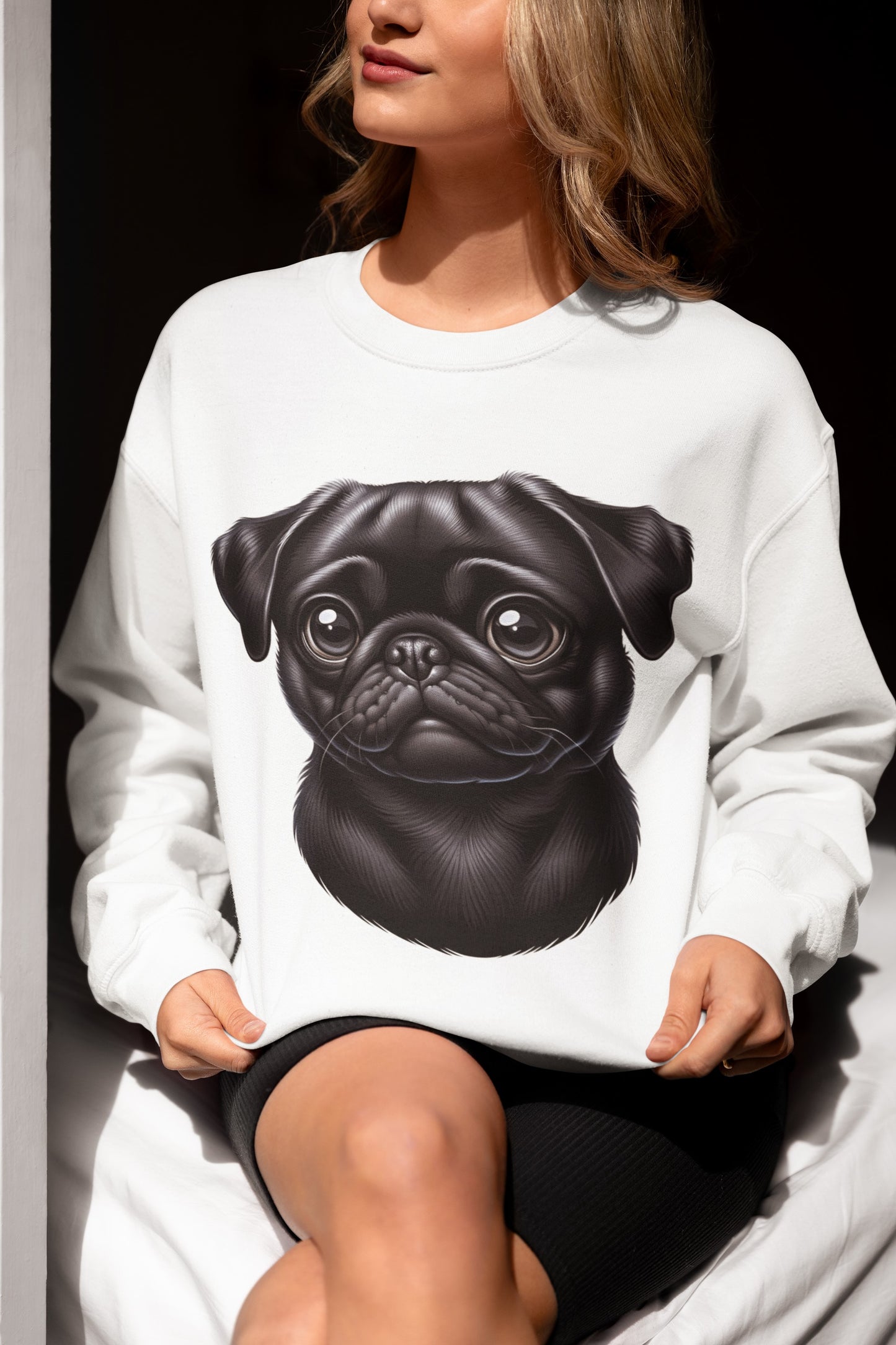 Pug Black Cartoon Design Crewneck Sweatshirt