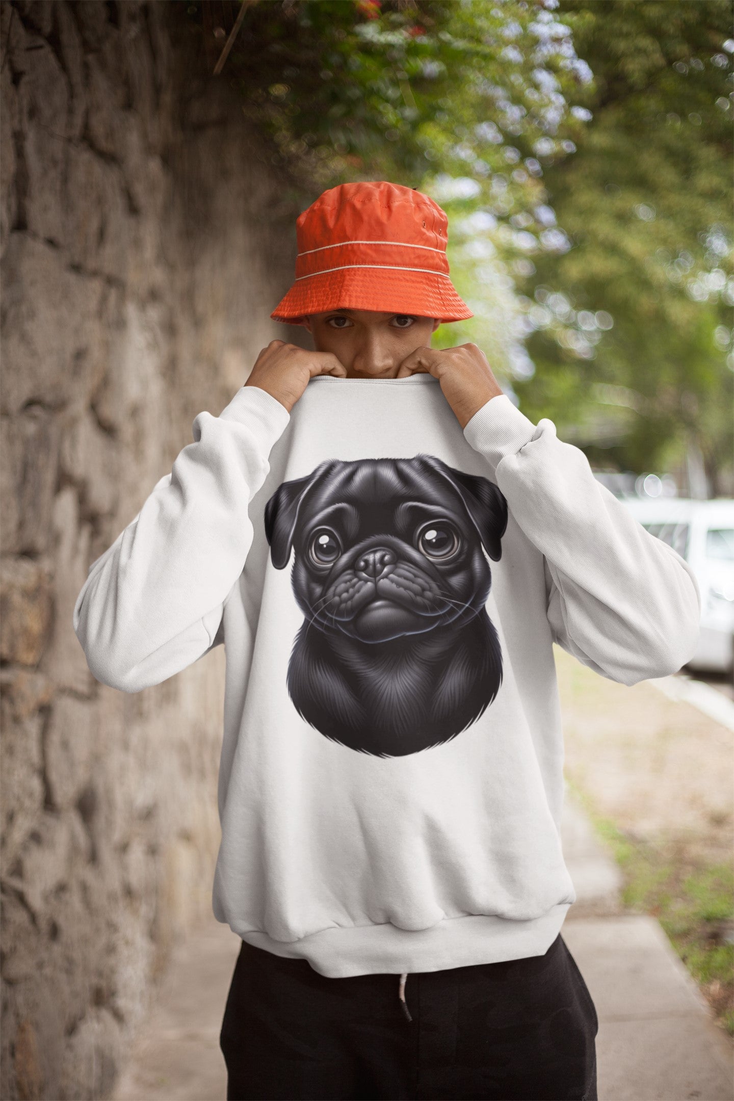 Pug Black Cartoon Design Crewneck Sweatshirt