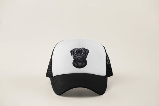 Pug Black Cartoon Portrait Trucker Caps