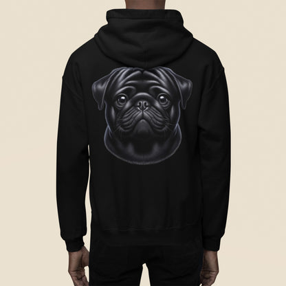 Pug Black Realistic Back Print Hoodie