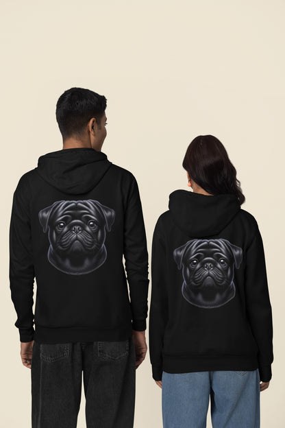 Pug Black Realistic Back Print Hoodie