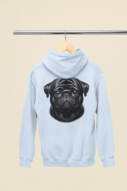 Pug Black Realistic Back Print Hoodie