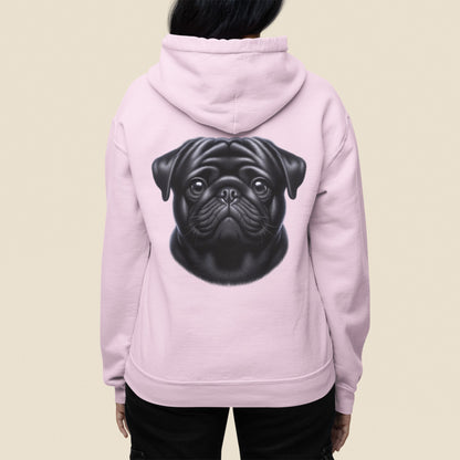 Pug Black Realistic Back Print Hoodie