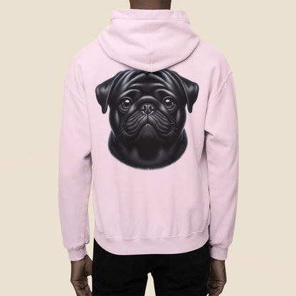 Pug Black Realistic Back Print Hoodie