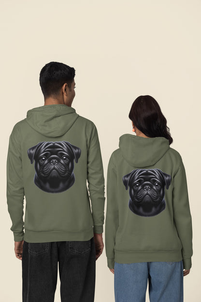 Pug Black Realistic Back Print Hoodie