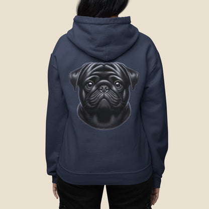 Pug Black Realistic Back Print Hoodie