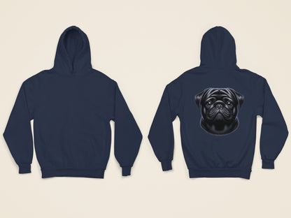 Pug Black Realistic Back Print Hoodie