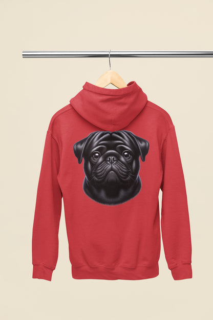 Pug Black Realistic Back Print Hoodie