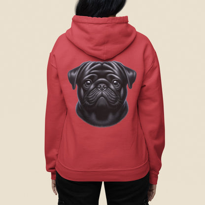 Pug Black Realistic Back Print Hoodie