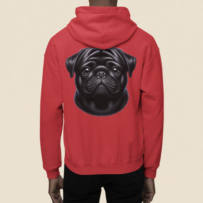 Pug Black Realistic Back Print Hoodie