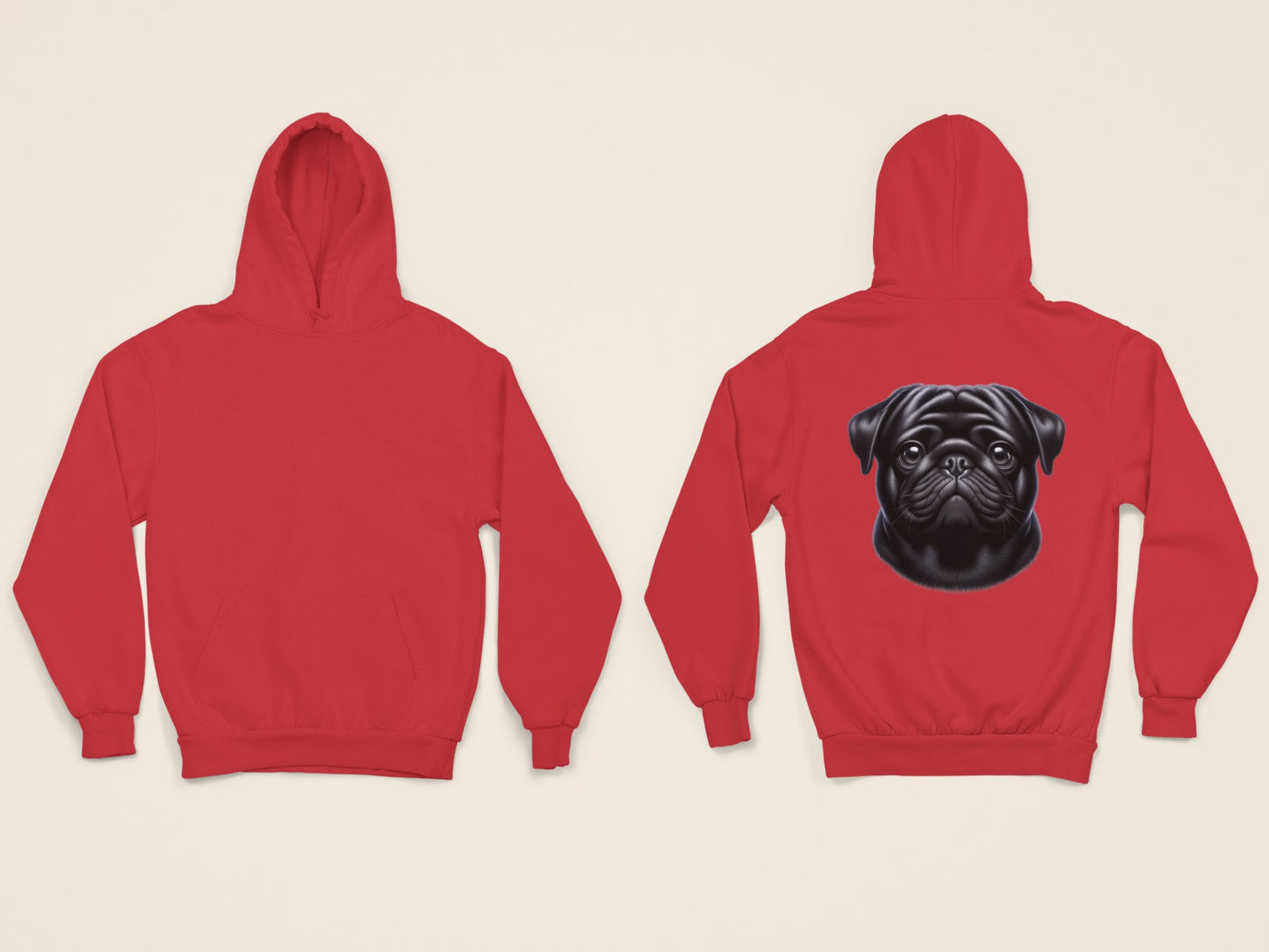 Pug Black Realistic Back Print Hoodie