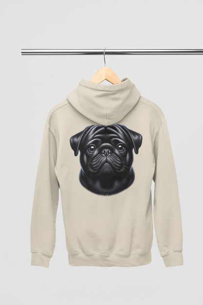 Pug Black Realistic Back Print Hoodie