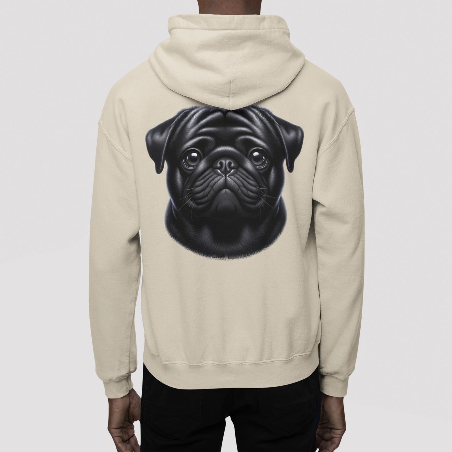 Pug Black Realistic Back Print Hoodie