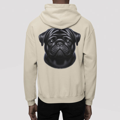 Pug Black Realistic Back Print Hoodie