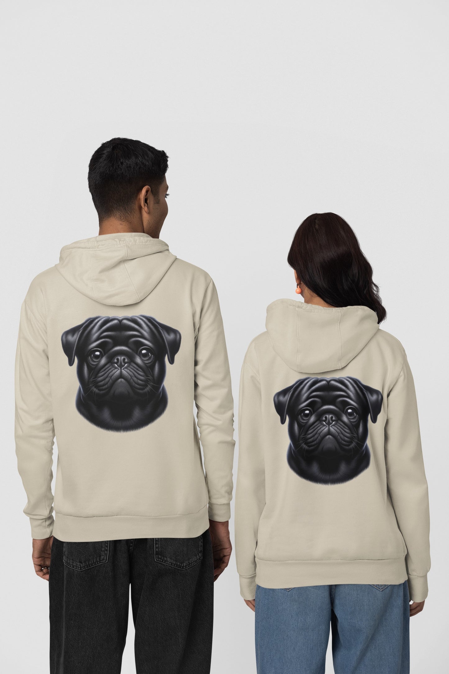 Pug Black Realistic Back Print Hoodie