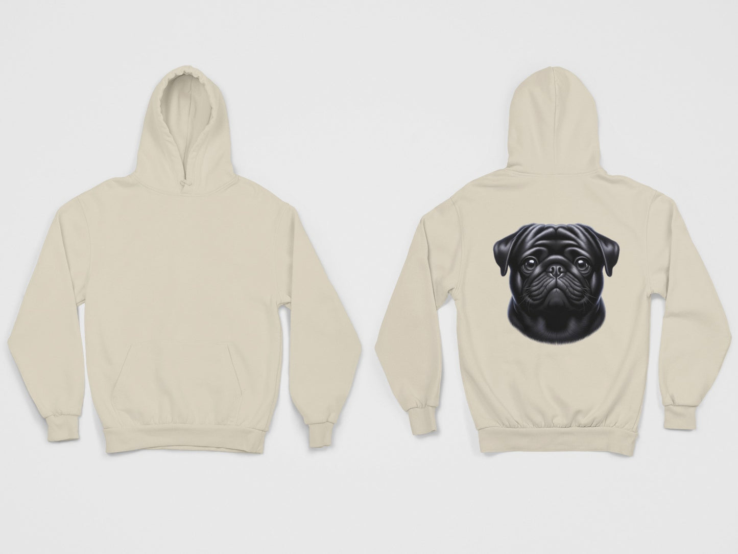 Pug Black Realistic Back Print Hoodie